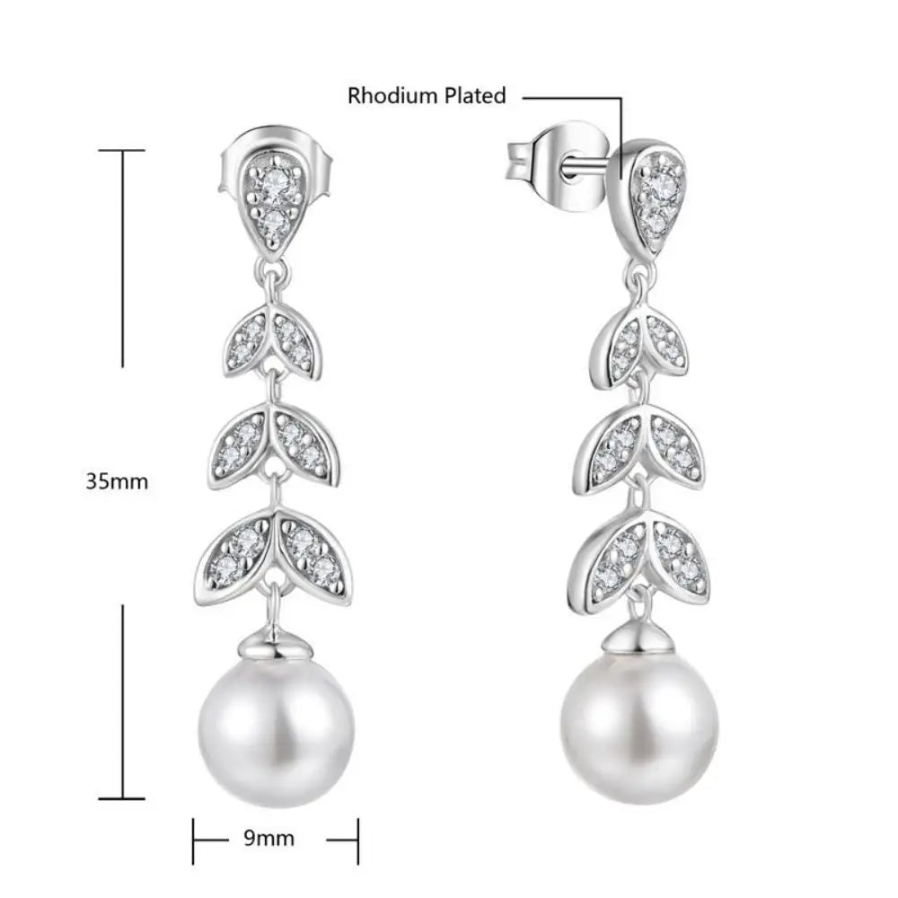 925 Sterling Silver Cz Crystal Pearl Drop Asymmetry Earrings New Fashion Asymmetry Cz Fish Tail Pearl Earrings Fine Jewelry