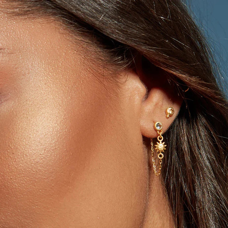 N&S Women's 18K Gold Plated Stainless Steel Drop Earrings Star and Moon Design with White CZ Small Niche Style