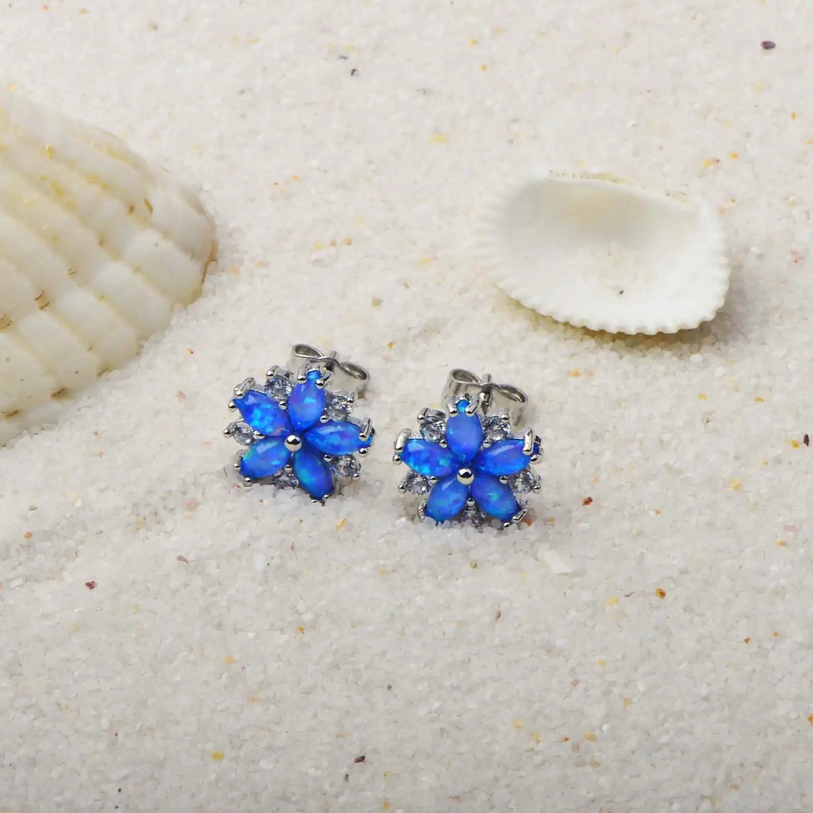 Christian Bohemian Flower Silver Plated Brass Stud Earrings