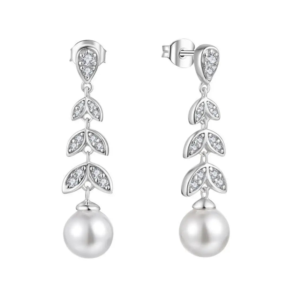 925 Sterling Silver Cz Crystal Pearl Drop Asymmetry Earrings New Fashion Asymmetry Cz Fish Tail Pearl Earrings Fine Jewelry