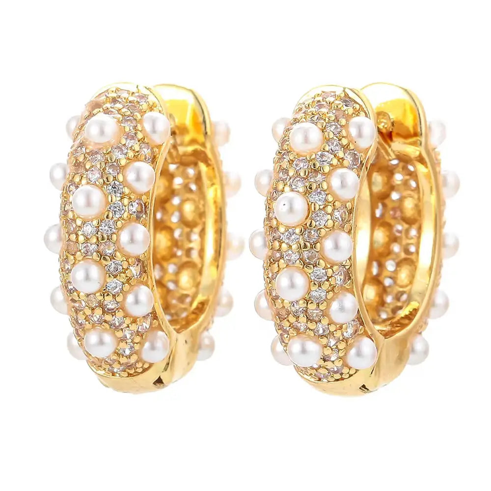 Hot Sale Zircon Brass Fashion Stud Earrings with Pearl for Women Girls Party