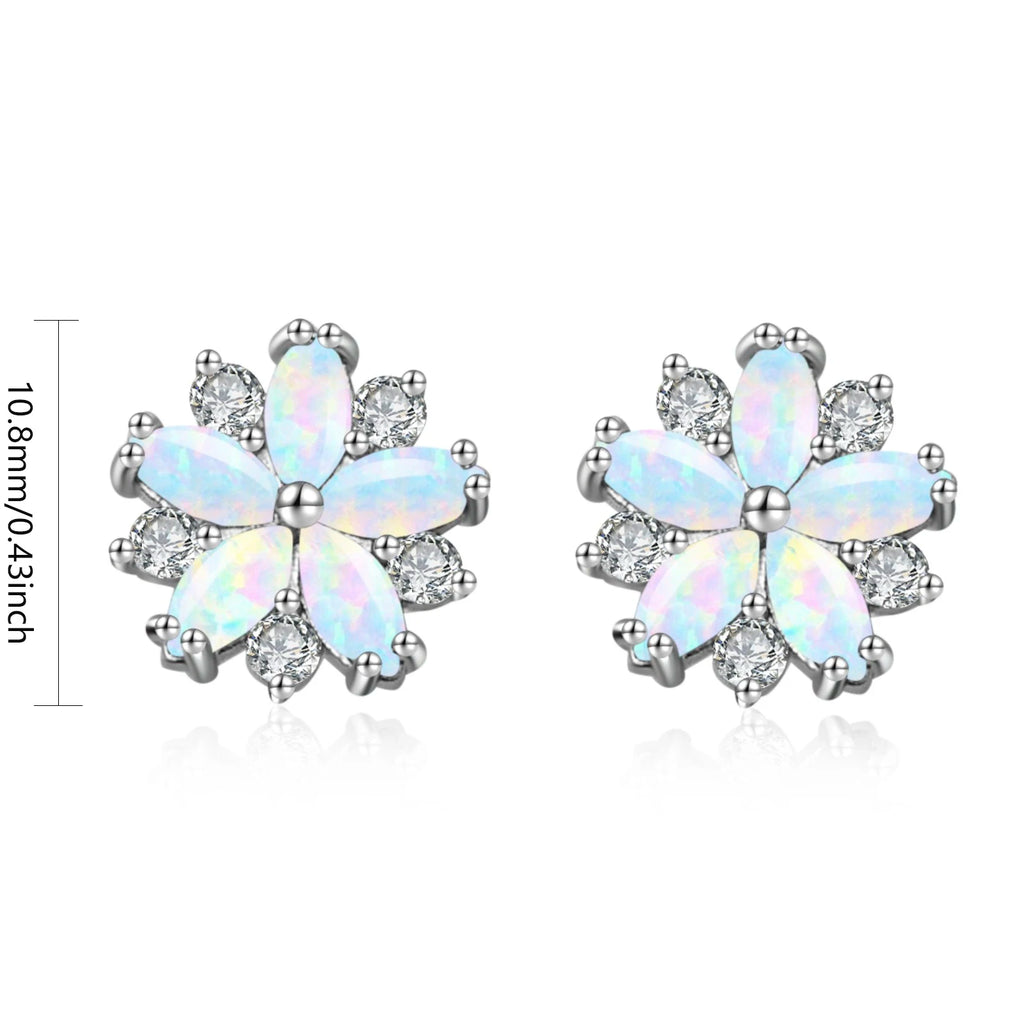 Christian Bohemian Flower Silver Plated Brass Stud Earrings
