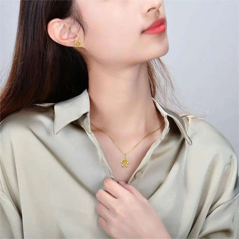 Fashion Jewelry 925 Sterling Silver Minimalist Thread Earrings Flower Five Petals Blossom Zircon Gold Plated Stud Earrings Women