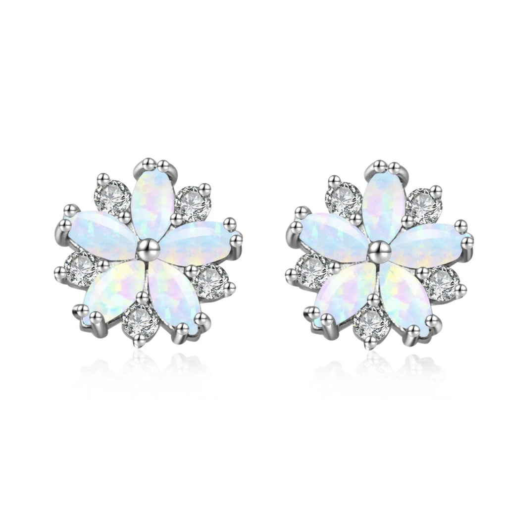 Christian Bohemian Flower Silver Plated Brass Stud Earrings