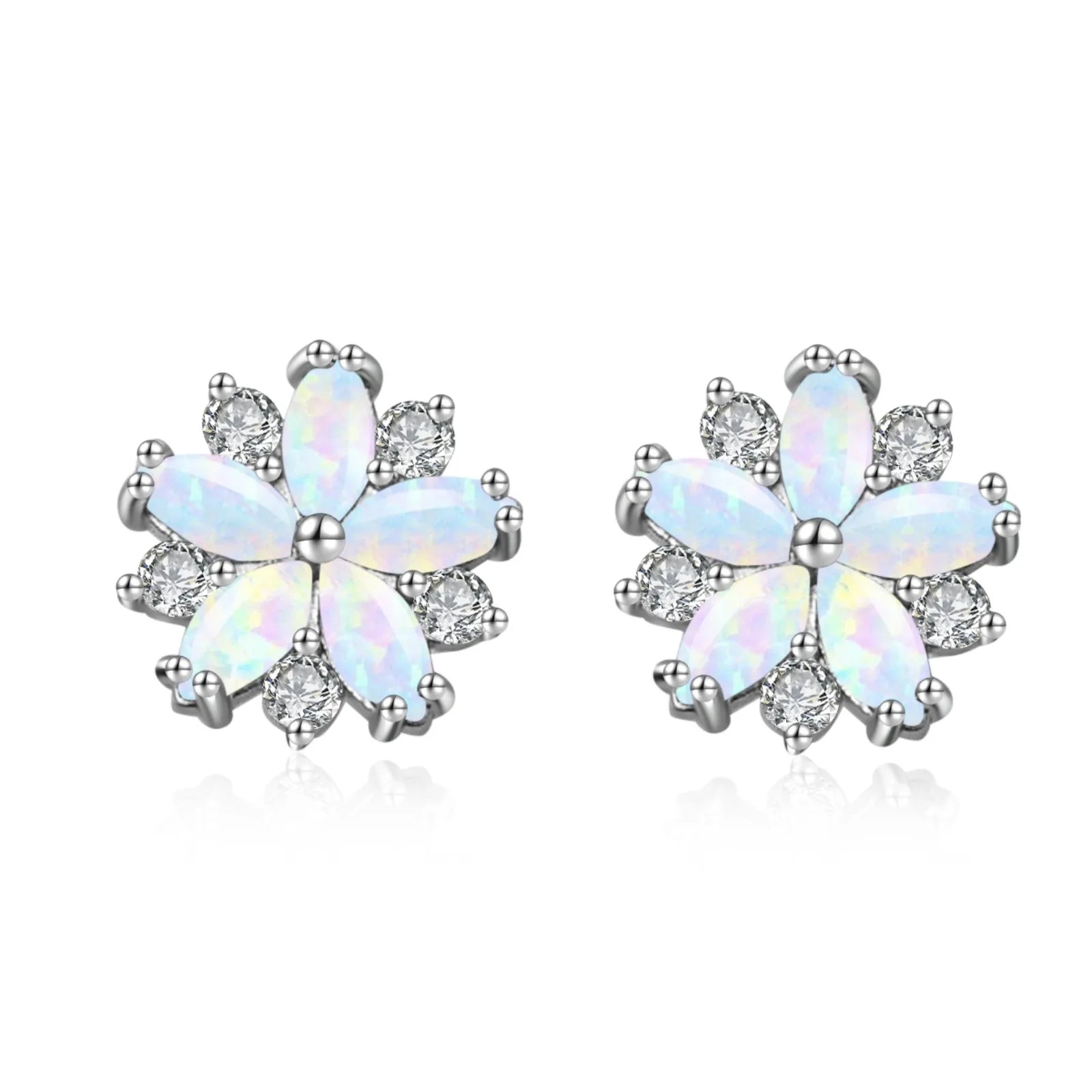 Christian Bohemian Flower Silver Plated Brass Stud Earrings