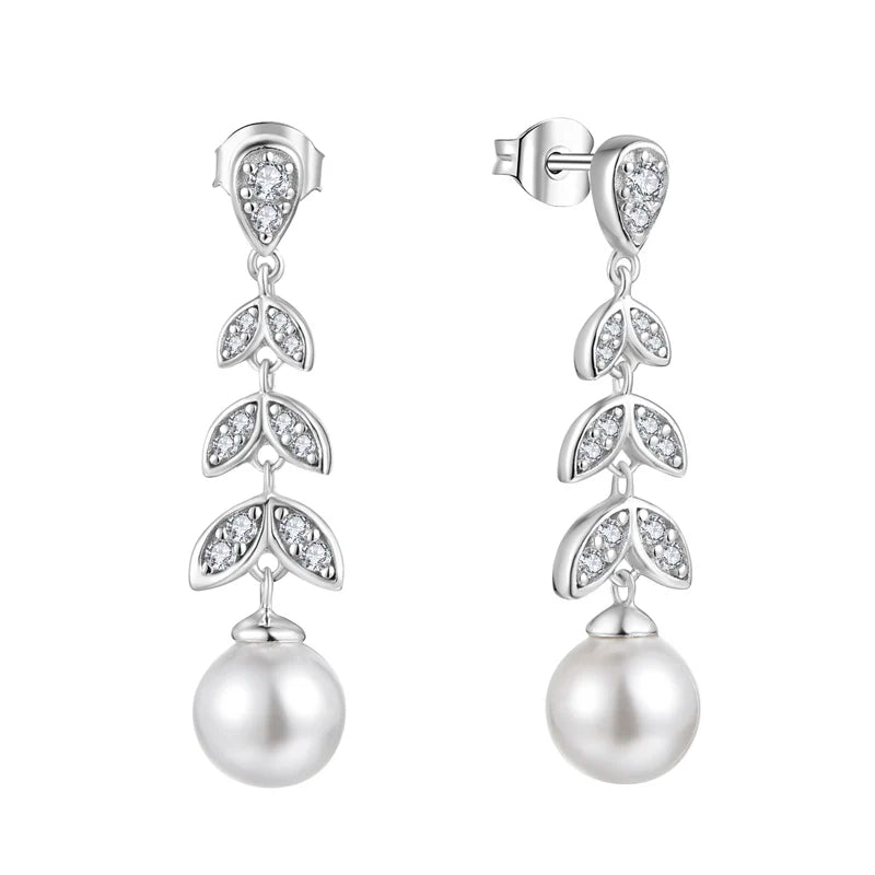 925 Sterling Silver Cz Crystal Pearl Drop Asymmetry Earrings New Fashion Asymmetry Cz Fish Tail Pearl Earrings Fine Jewelry