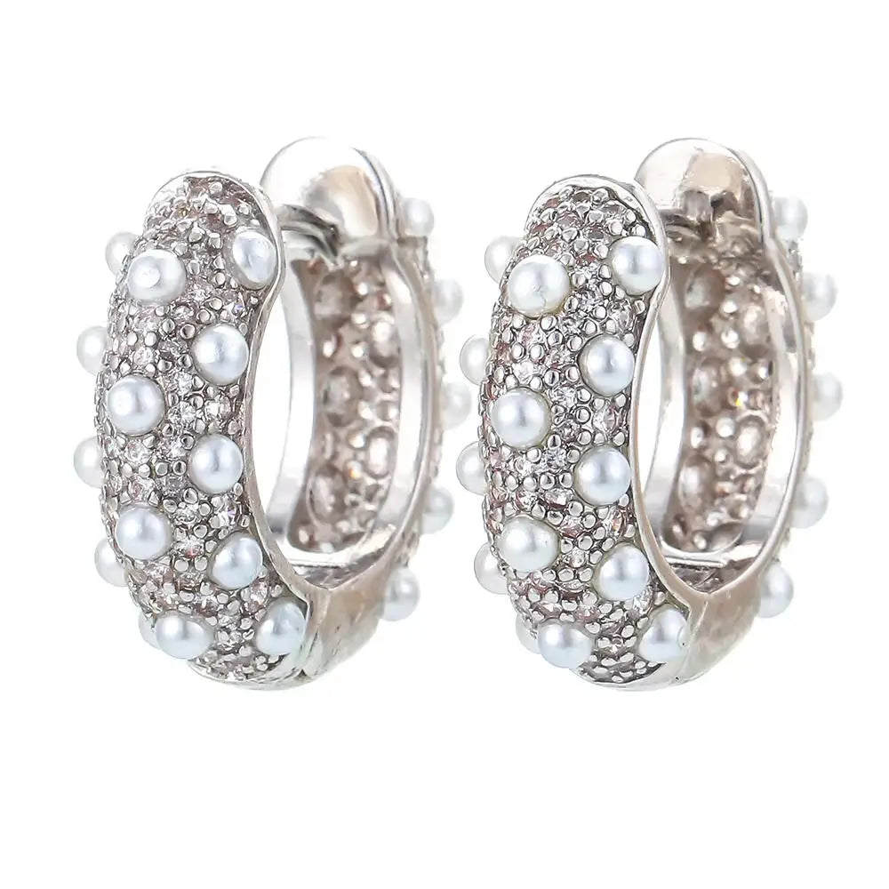 Hot Sale Zircon Brass Fashion Stud Earrings with Pearl for Women Girls Party