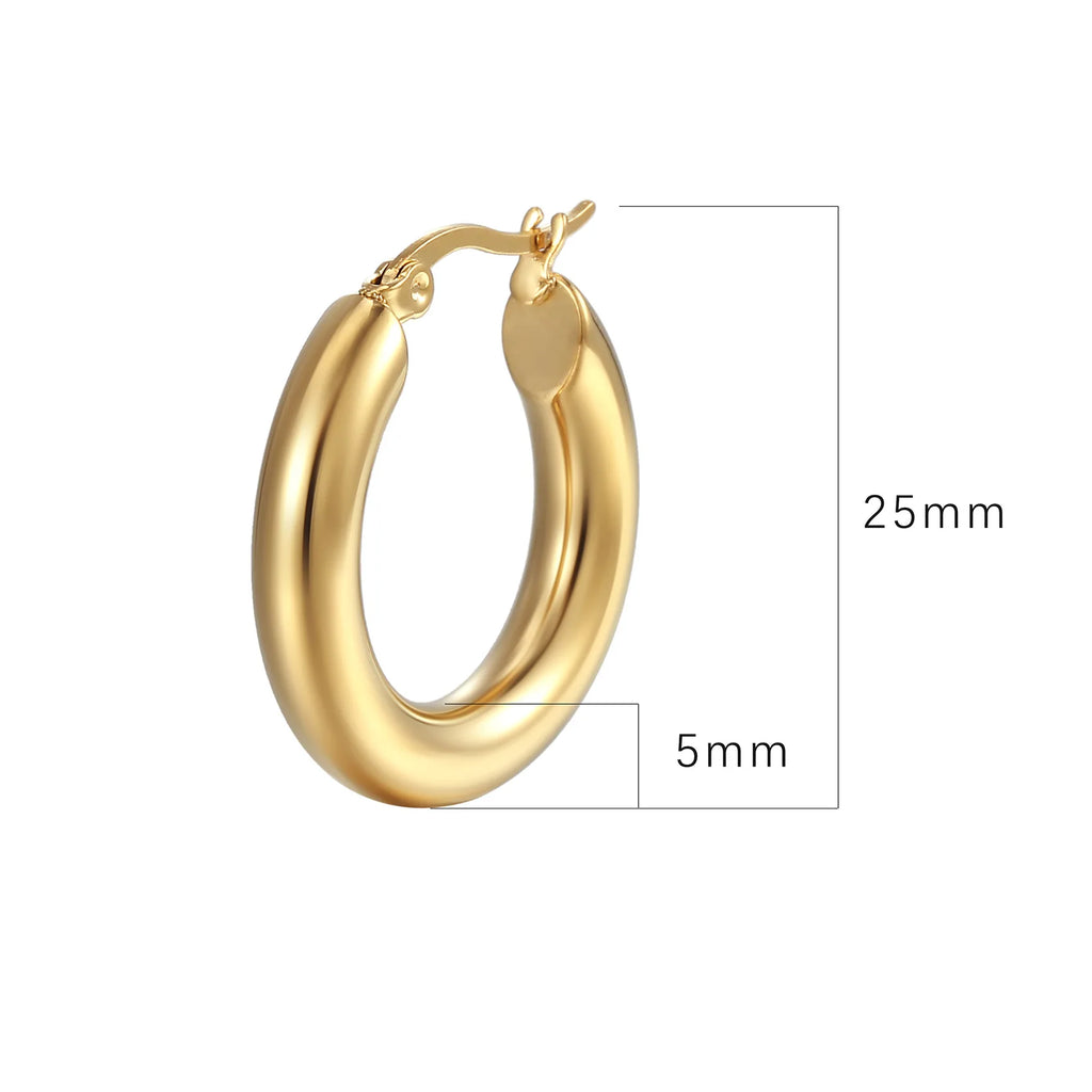 Hot Selling Gold Plated Titanium Steel Chunky Hoop Earrings Women Stainless Steel Earrings