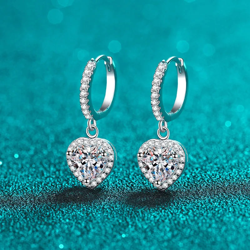New Fashion 925 Sterling Silver Heart Cubic Zirconia Hoop Earrings Sparkling Crystal Women Dangle Jewelry Custom Earring