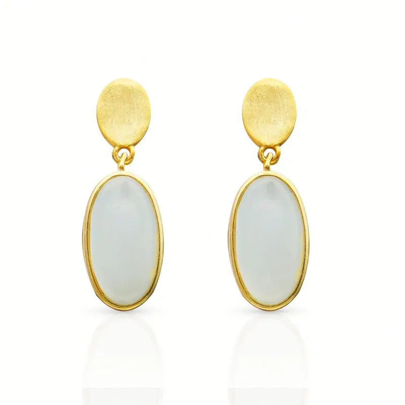 Chris April in Stock 925 Sterling Silver Gold Plated Latest Artificial Manmade Jade Earrings