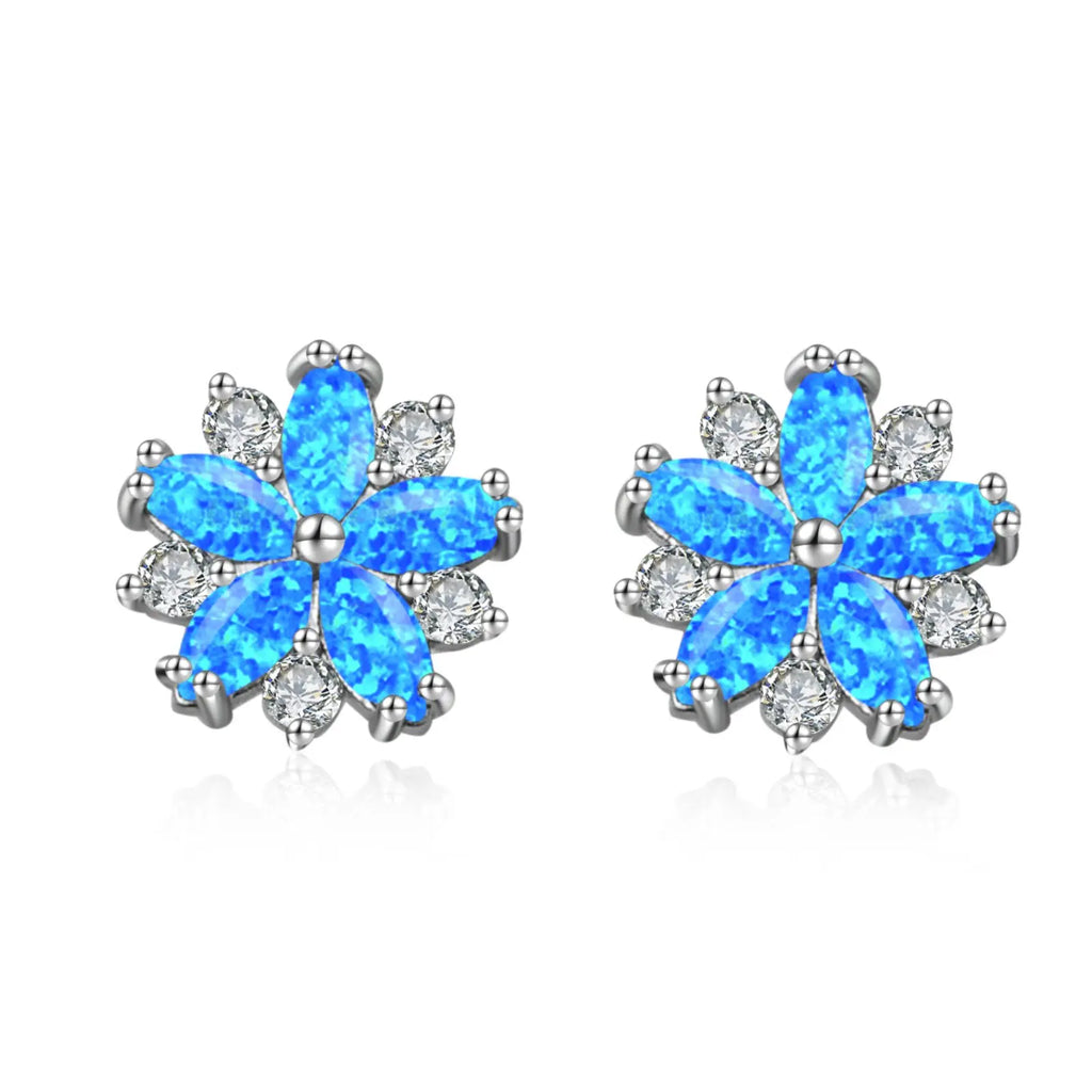 Christian Bohemian Flower Silver Plated Brass Stud Earrings