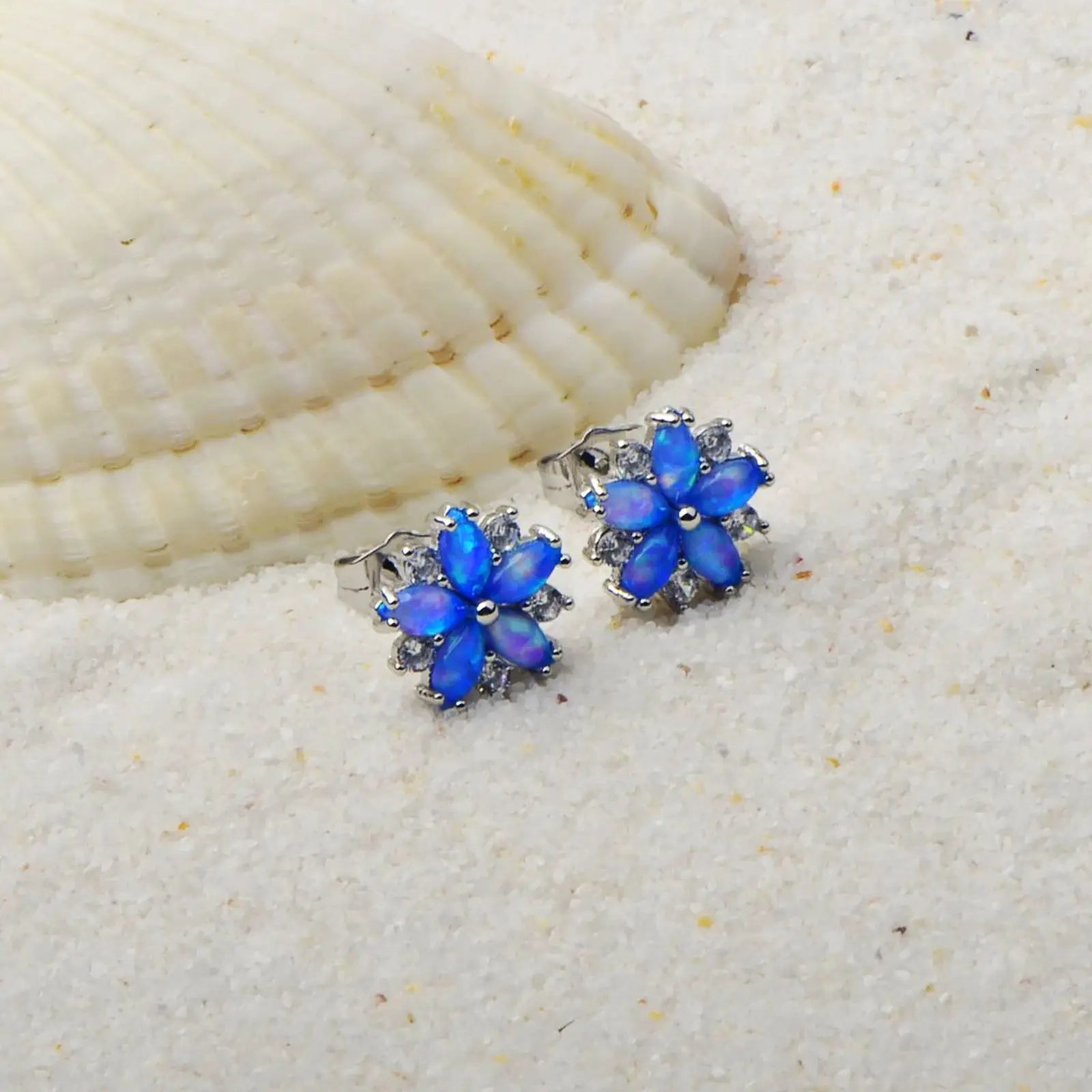 Christian Bohemian Flower Silver Plated Brass Stud Earrings