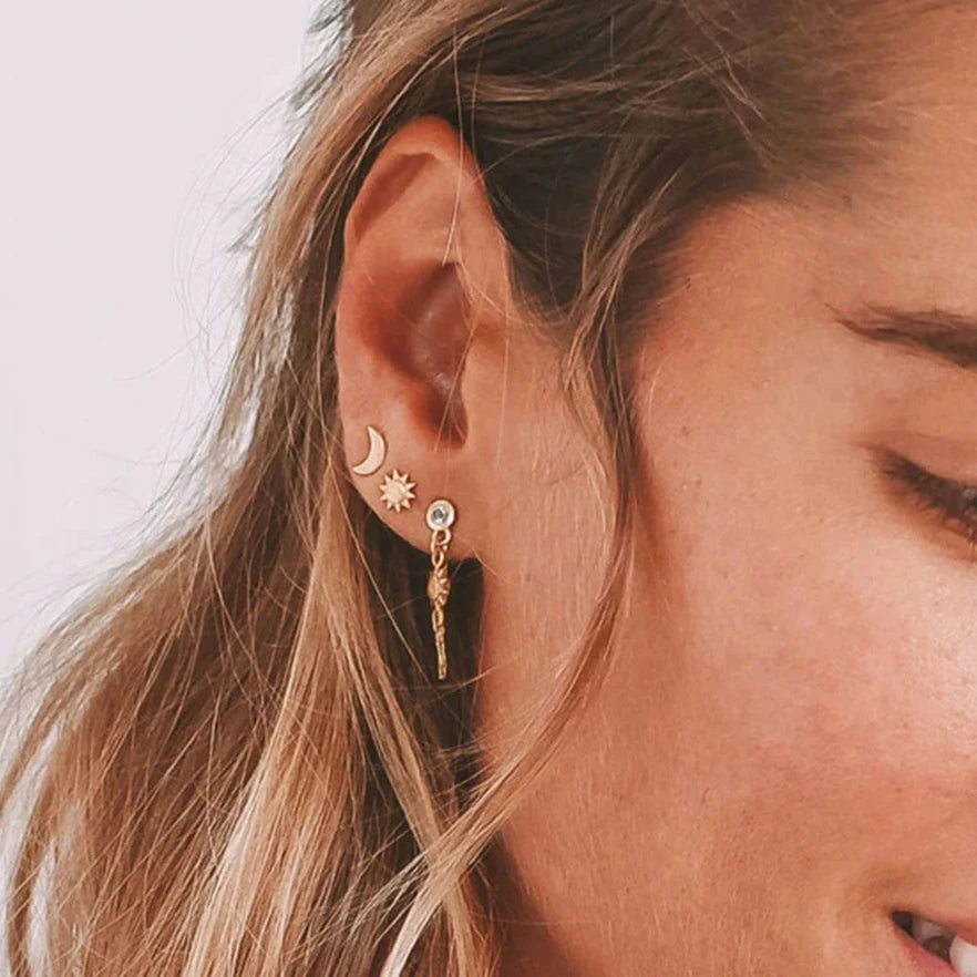 N&S Women's 18K Gold Plated Stainless Steel Drop Earrings Star and Moon Design with White CZ Small Niche Style