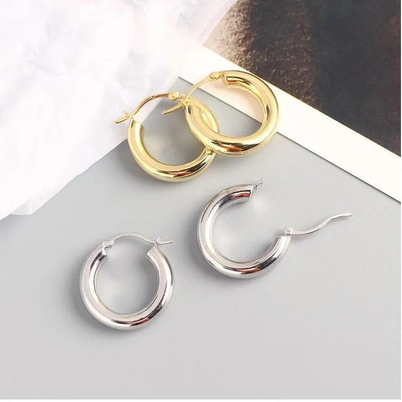 Hot Selling Gold Plated Titanium Steel Chunky Hoop Earrings Women Stainless Steel Earrings