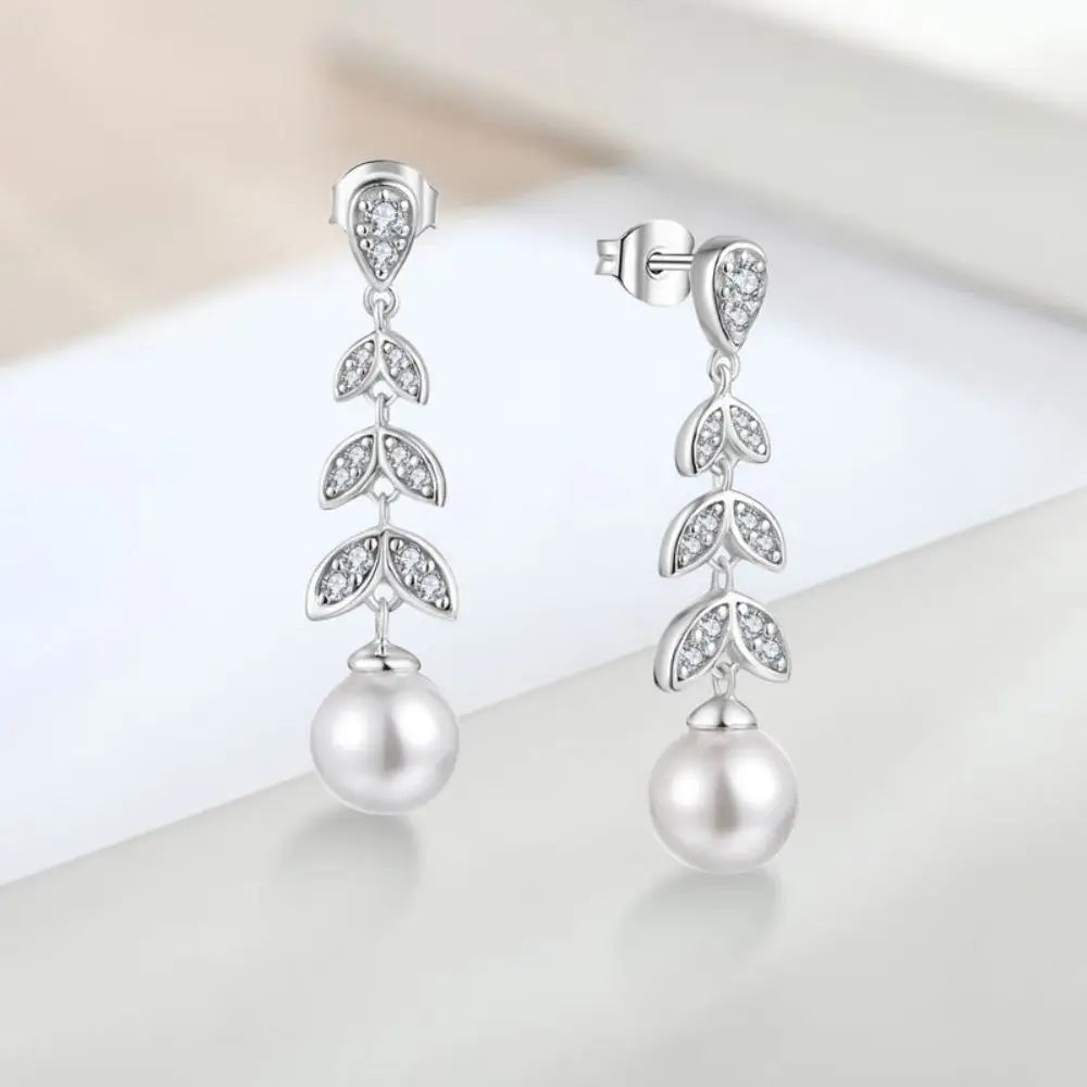 925 Sterling Silver Cz Crystal Pearl Drop Asymmetry Earrings New Fashion Asymmetry Cz Fish Tail Pearl Earrings Fine Jewelry