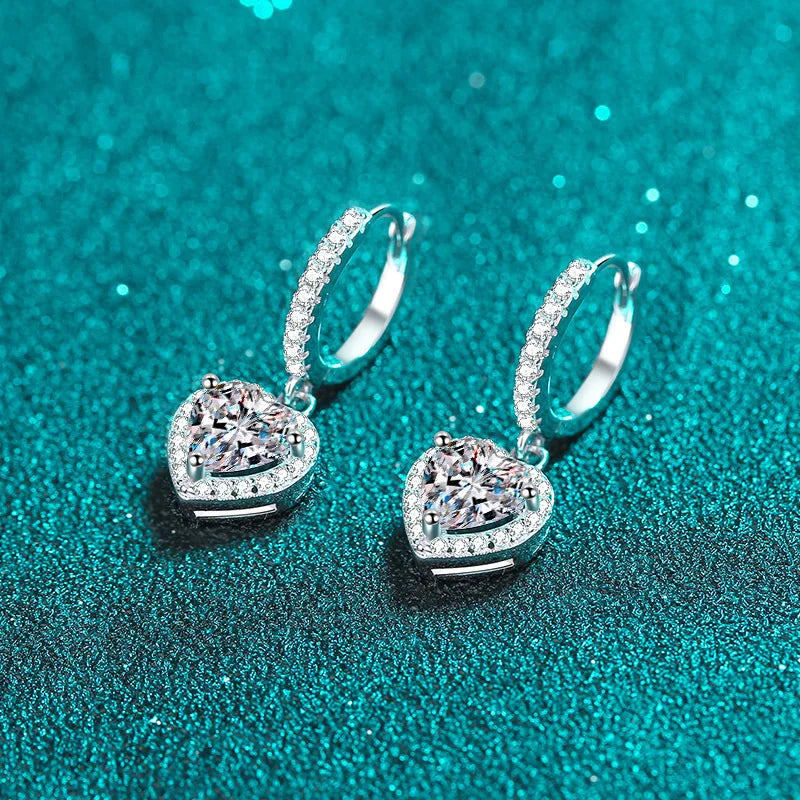 New Fashion 925 Sterling Silver Heart Cubic Zirconia Hoop Earrings Sparkling Crystal Women Dangle Jewelry Custom Earring
