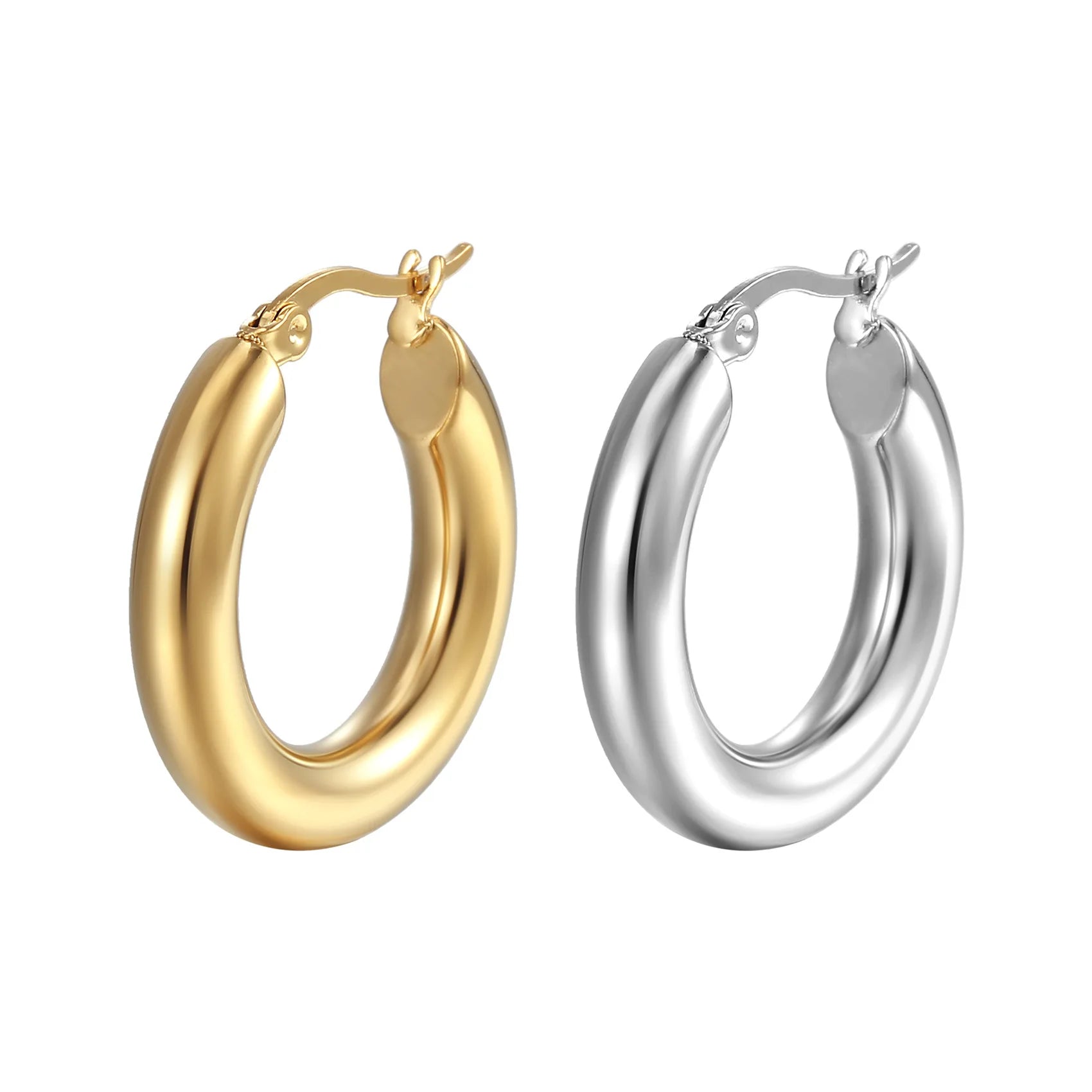 Hot Selling Gold Plated Titanium Steel Chunky Hoop Earrings Women Stainless Steel Earrings