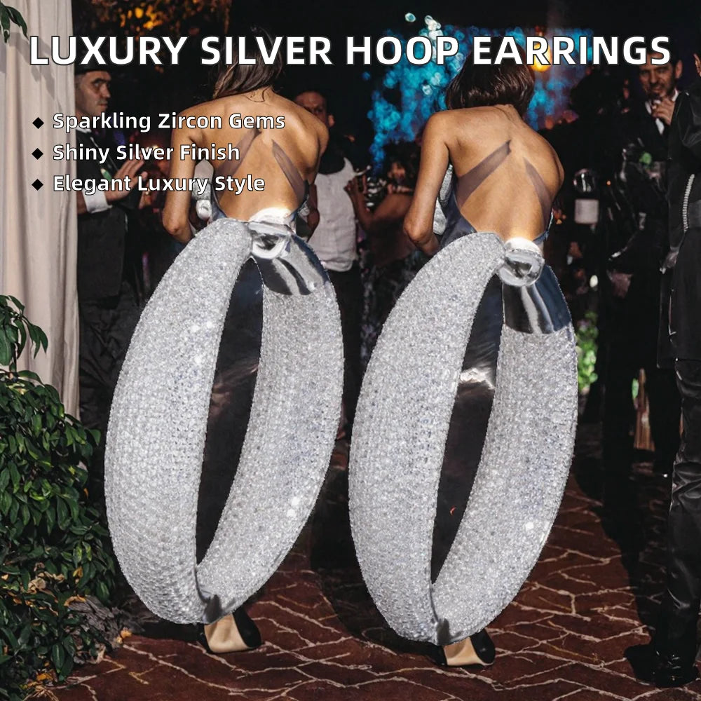 Factory Direct Sale Metal Earrings for Women Shiny Zirconia Earrings Accessories Large Hoop Luxury Earrings