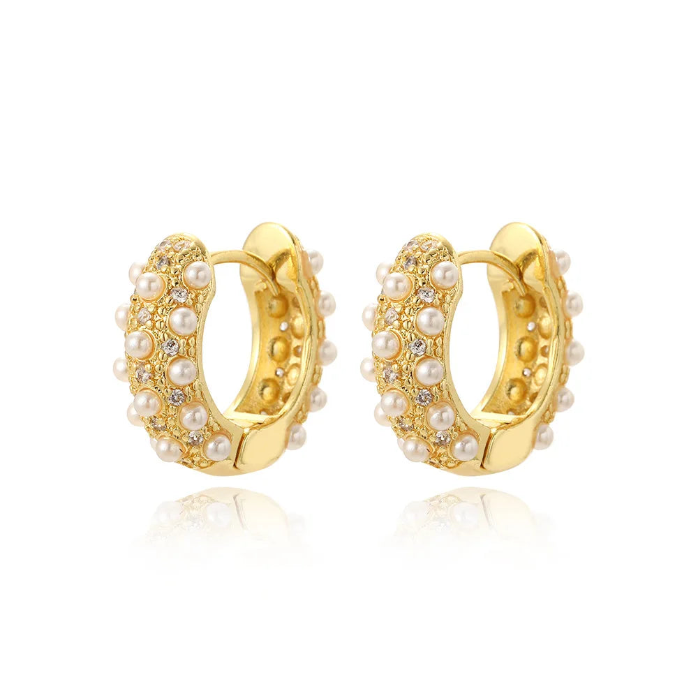 Hot Sale Zircon Brass Fashion Stud Earrings with Pearl for Women Girls Party