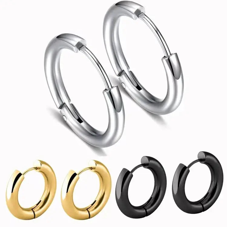 Bulk Stainless Steel 1.2mm Hoop Earrings Super Thin Silver Gold Black Plated Fashion Hoop Earrings