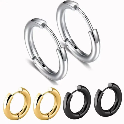Bulk Stainless Steel 1.2mm Hoop Earrings Super Thin Silver Gold Black Plated Fashion Hoop Earrings