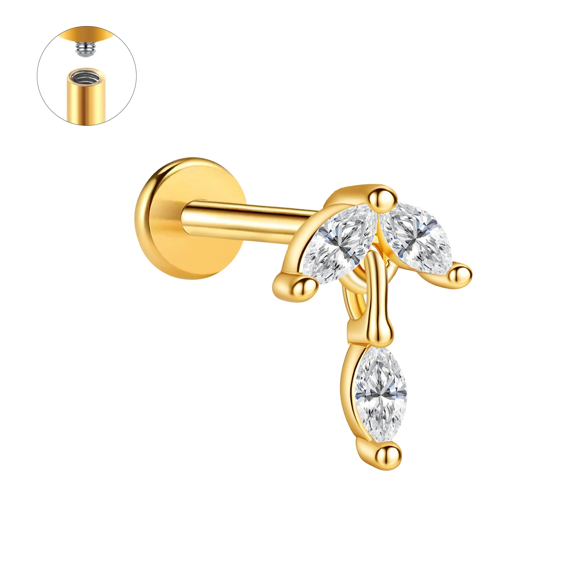 Ladies Waterproof Anti-tarnish Hypoallergenic Jewelry Stainless Steel Sparkling Cubic Zirconia Flower Cartilage Stud Earrings